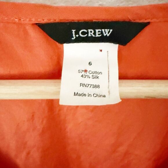 J.CREW | Black Label Orange Silk Blend Ruffle Button Peasant Blouse Silk | 6 - Picture 4 of 7